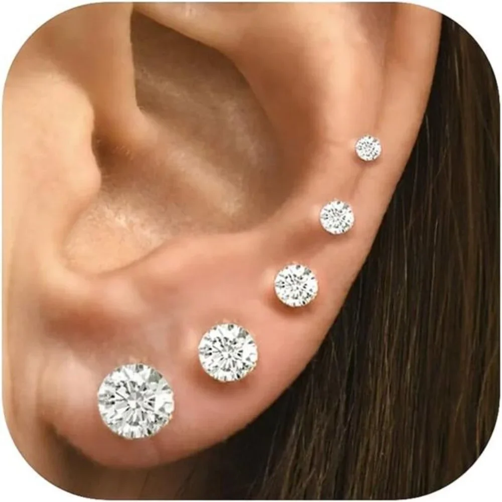10 Pairs Small Stud Earrings for Women Precision-Cut Cubic Zirconia Earrings